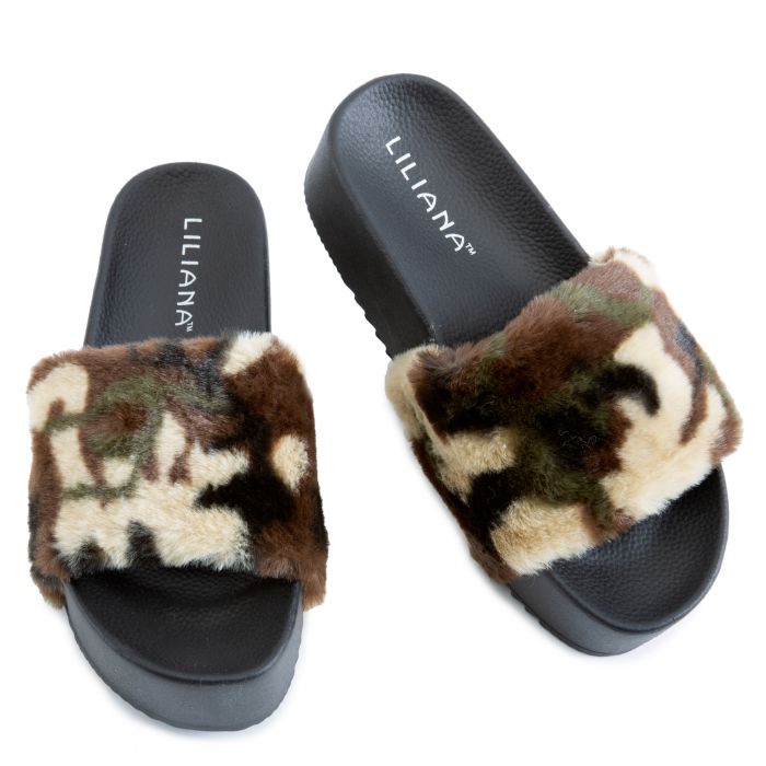 Issy-2 Furry Platform Slides Camouflage