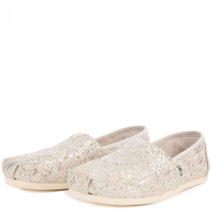 Toms for Women: Classics Silver Lace Glitter Flats Silver