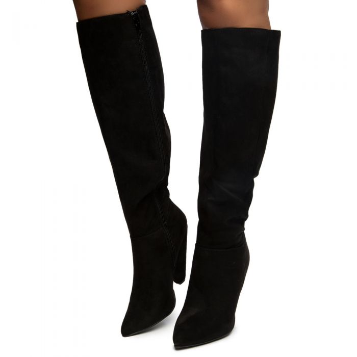Immerse-21 Over the Knee Boots Black Faux Suede