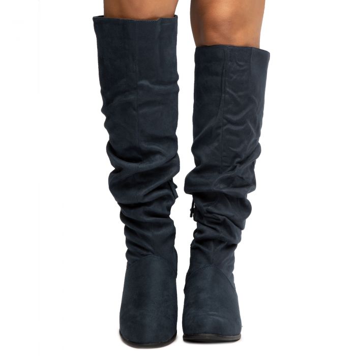 Trixie-03 Below The Knee Boots Navy Suede