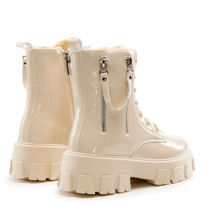 Trenton Lace-Up Combat Booties Off-White