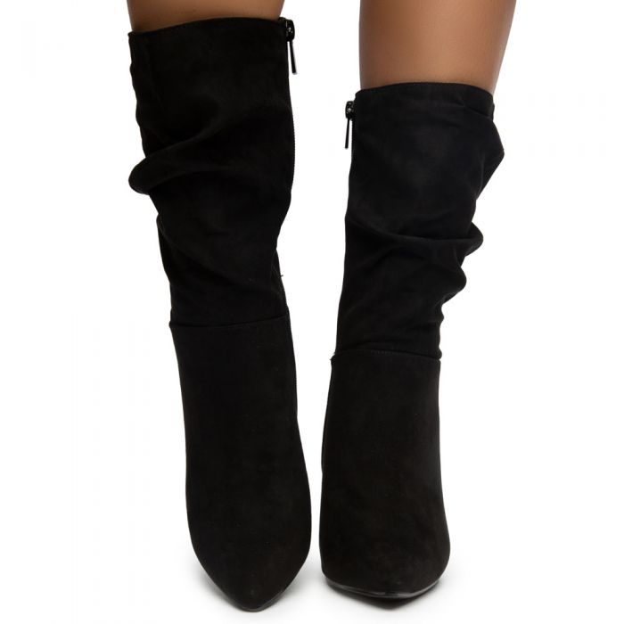Immerse-05 Slouch Booties Black Faux Suede