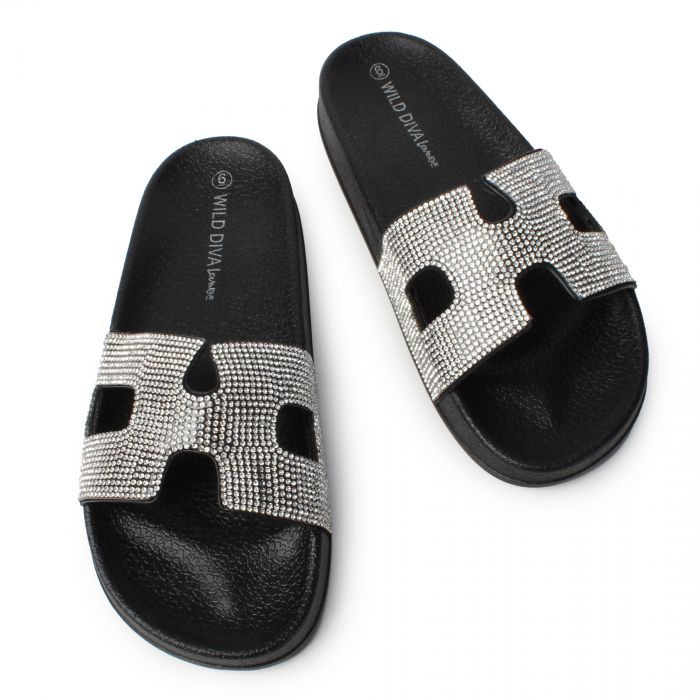 Matty-223A Rhinestone Slide  Black