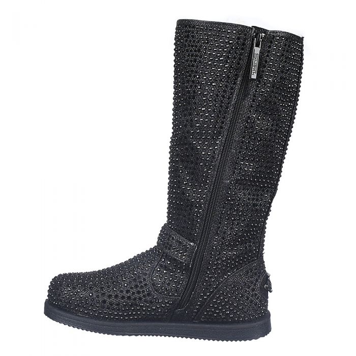 Kids Mid-Calf Studded Boot Urban Buckle Glitter Black