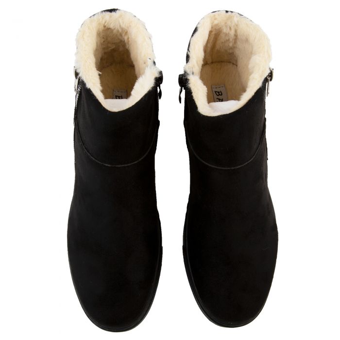 Rise-10 Zip Wedge Booties Black Faux Suede