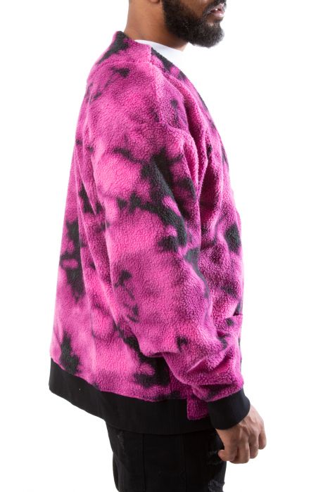 Sherpa Zip Cardigan Galaxy Dye Fantastic Fuchsia