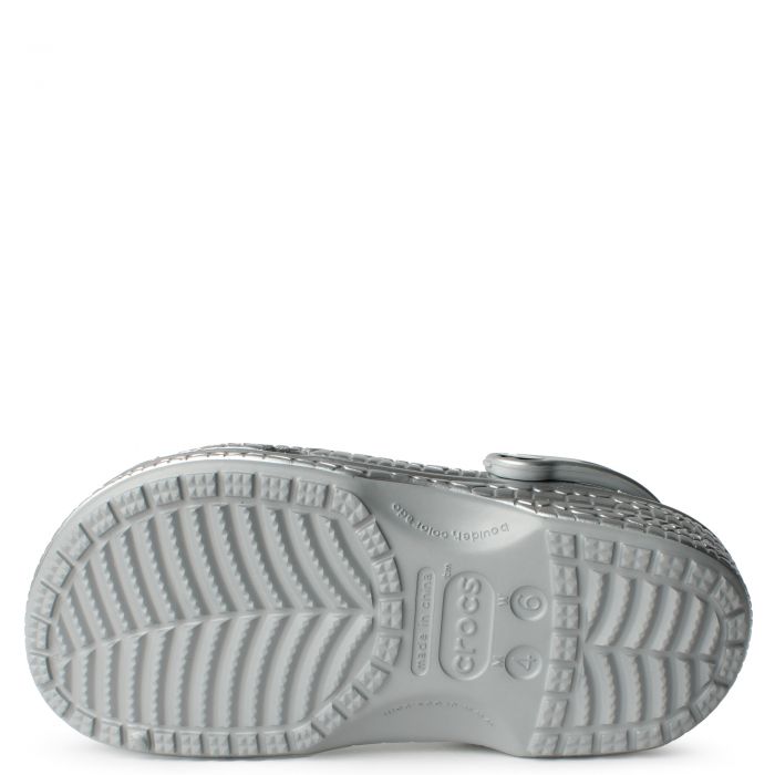 Classic Metallic Crocskin Clog Silver