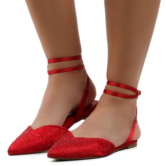 Ivy-68 Pointy Toe Flat Red