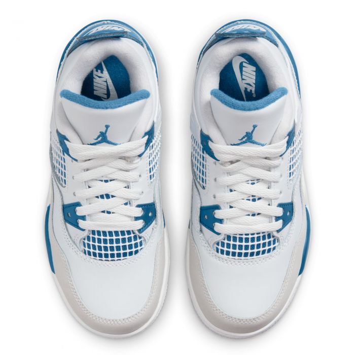 Pre-School Jordan 4 Retro Off White/Military Blue-Neutral Grey