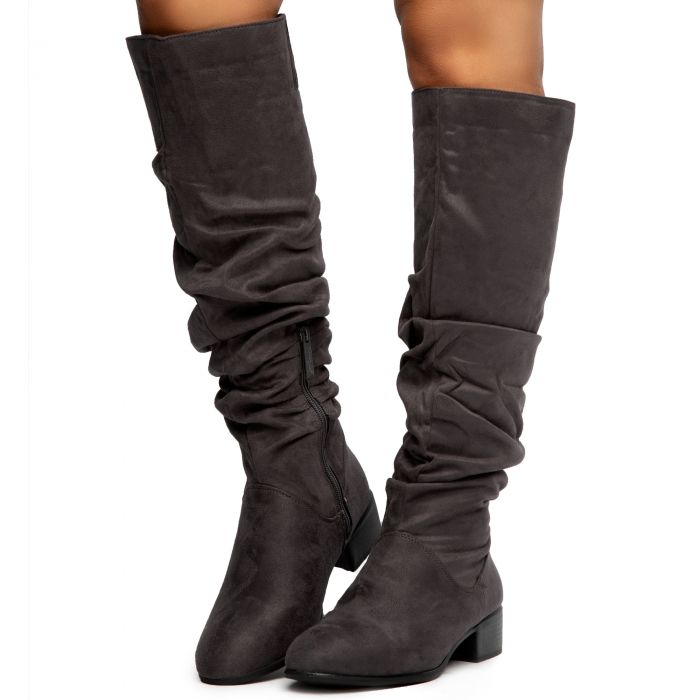 Trixie-03 Below The Knee Boots Grey Suede