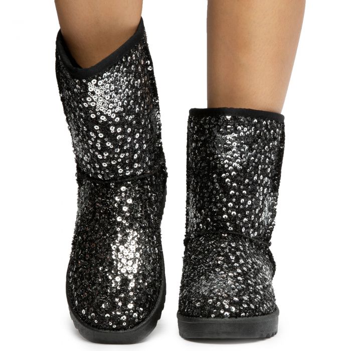 Annie-41 Sequin Booties Silver-Black