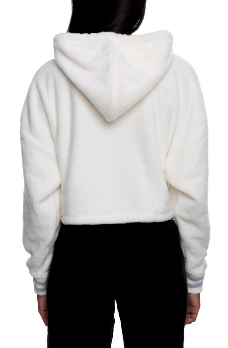 Super Fleece Faux Fur Cropped Pullover Hoodie Chalk White