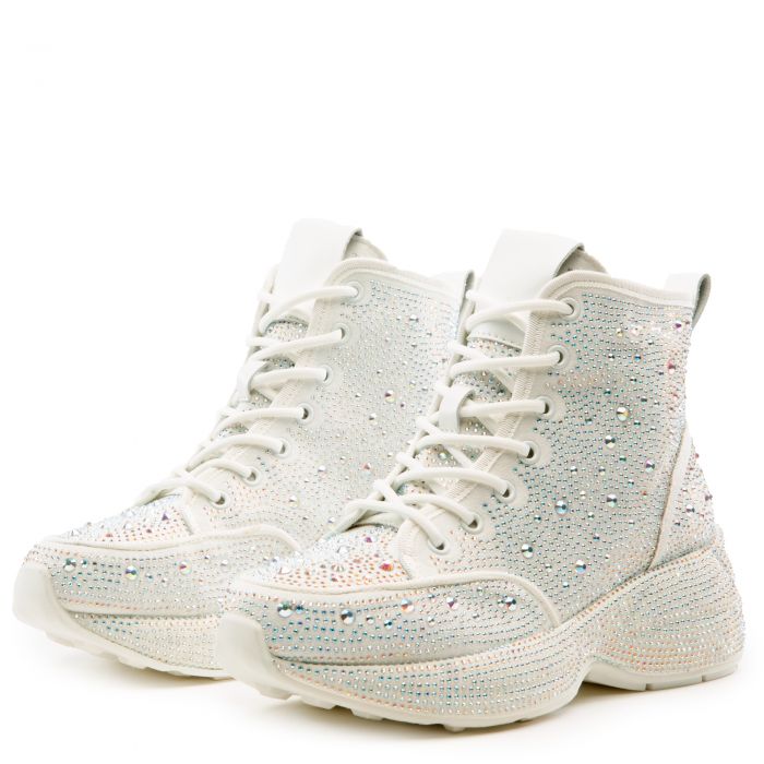 Queendom-1 Rhinestone Platform Sneakers White