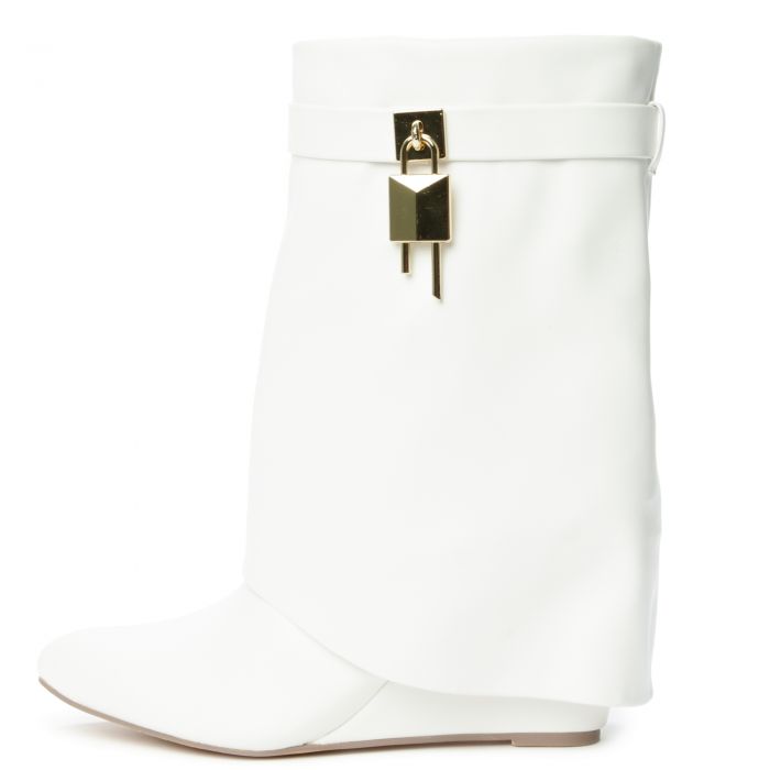 Mutto-2 Drape Mid-Calf Wedge Boot White