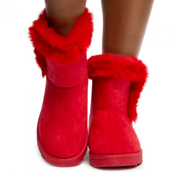 Ariana Faux Fur Booties Red
