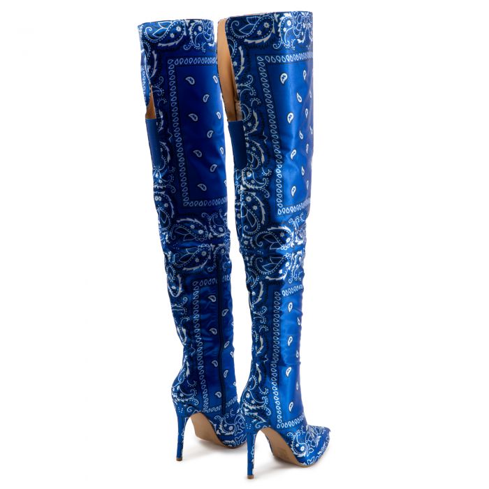 Bad Girl High Heel Boots Blue Bandana