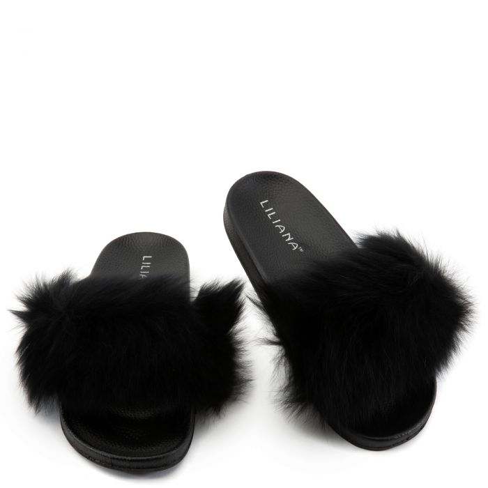 Fanzzy-1 Fur Slides Black Fur
