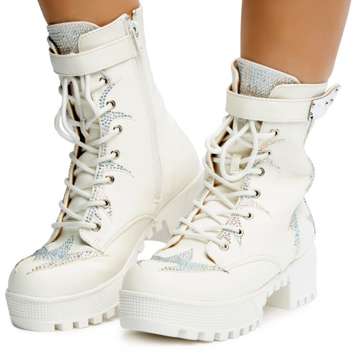 Kinsley-6 Rhinestone Booties White