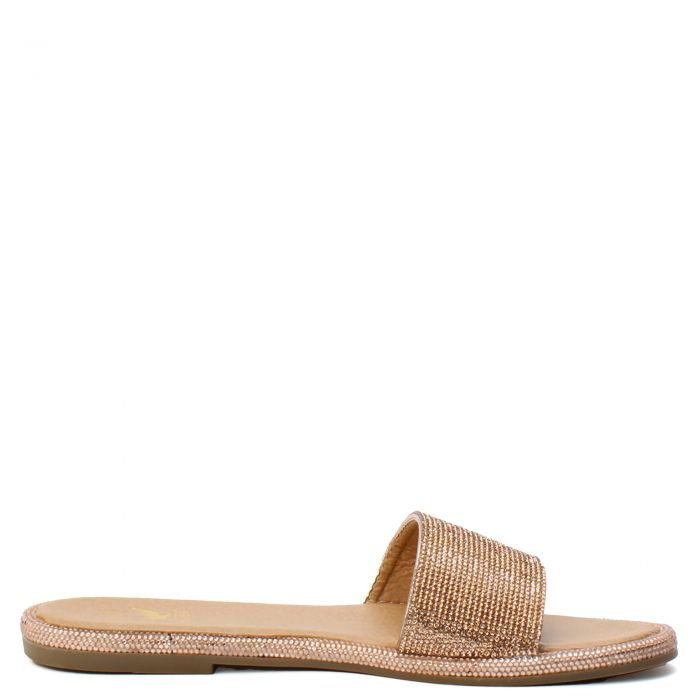 Zoe-1 Rhinestone Flat Sandal Rose Gold