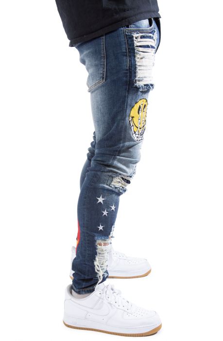 Hagan Flame Patch Jeans Medium Blue