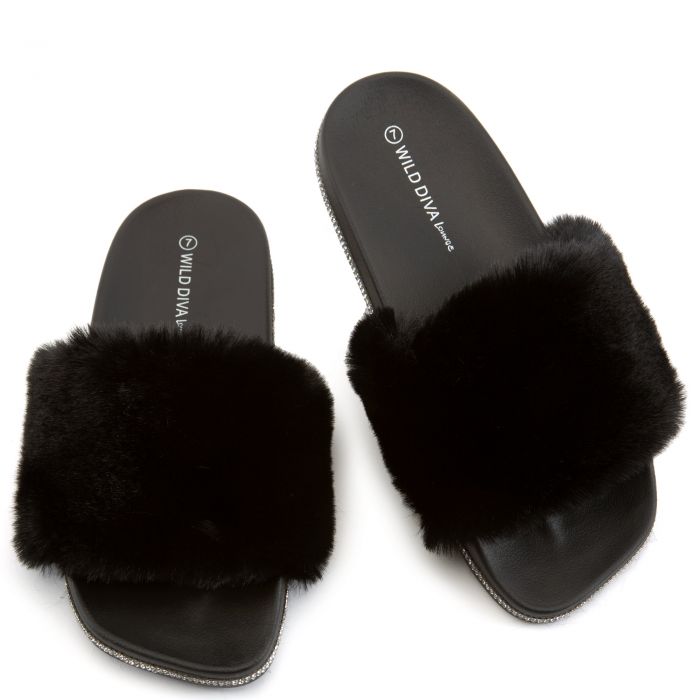 Madelle-01 Fur Slides Black Fur