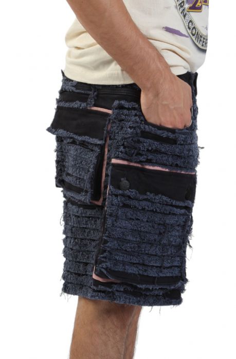 Shredded Denim Cargo Shorts Blue