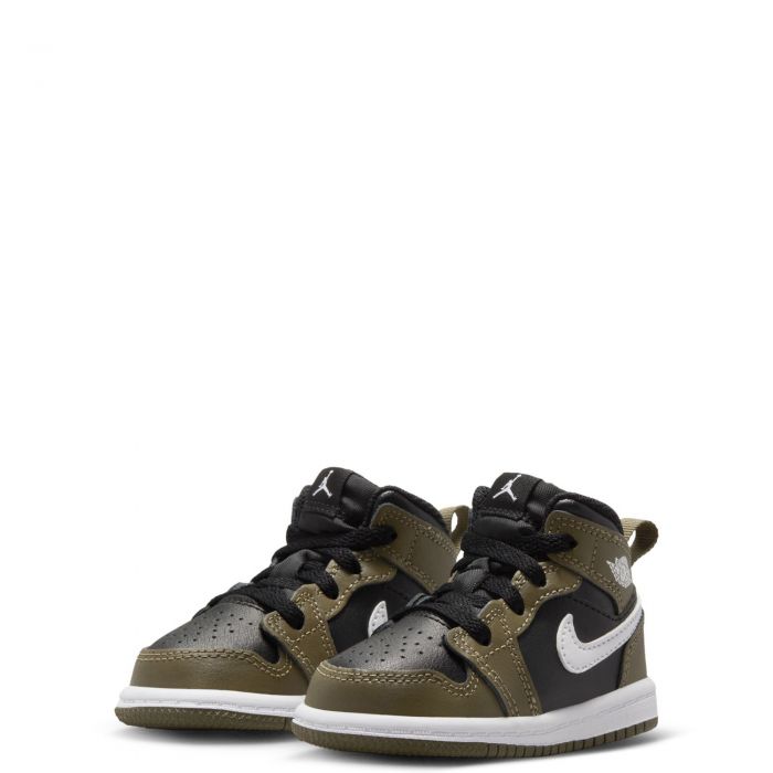 Toddler Jordan 1 Mid Black/White-Medium Olive