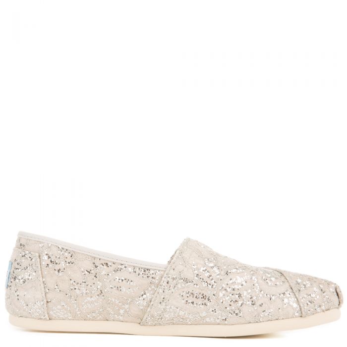 Toms for Women: Classics Silver Lace Glitter Flats Silver