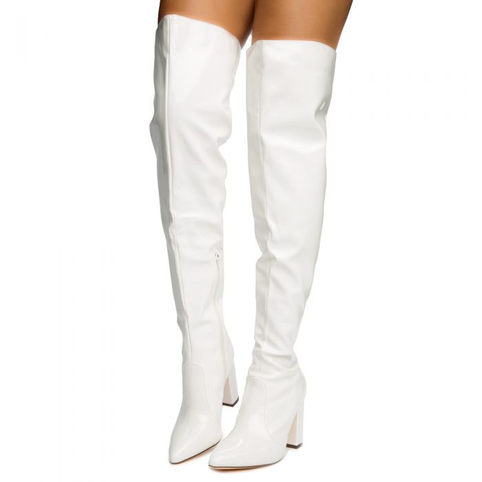 LILIANA Tinashe-2 Patent Pointy Thigh High Boots TINASHE-2-WHT - Shiekh