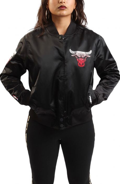 NBA Chicago Bulls Jewels Satin Jacket  Black