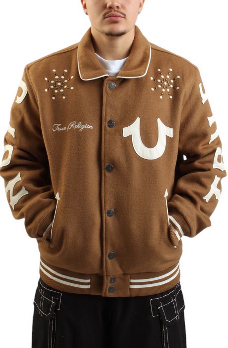 Studded Wool Varsity Jacket  Dijon