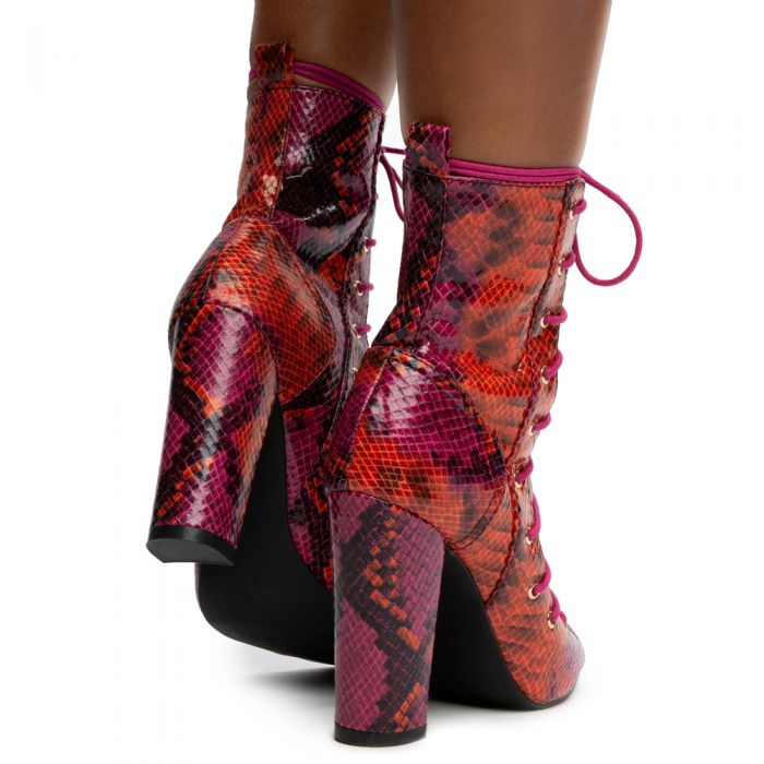 Sage-24 Lace-Up Open Toe Booties Red Multi
