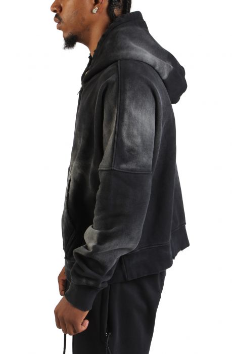 Coupe Distressed Zip Hoodie Acid Black