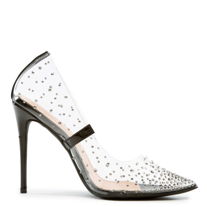 Badass-1 Pointy Toe Clear Pump Heels Black