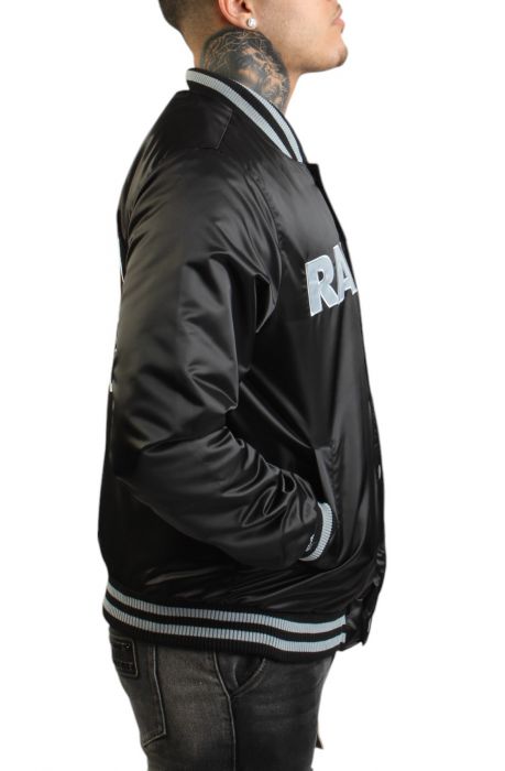 NFL Raiders Satin Bomber Jacket  Black/Silver