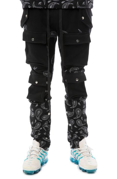 Condo Paisley Embroidered Cargo Joggers Black