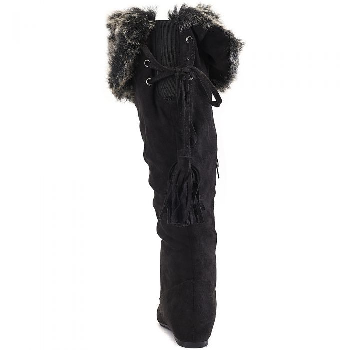 SHIEKH Women's Candies-154 Fur Flat Boot CANDIES-154/BLACK - Shiekh