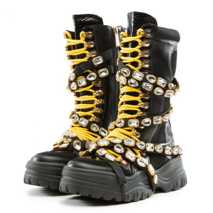 High Hopes Rhinestone Combat Boots Black