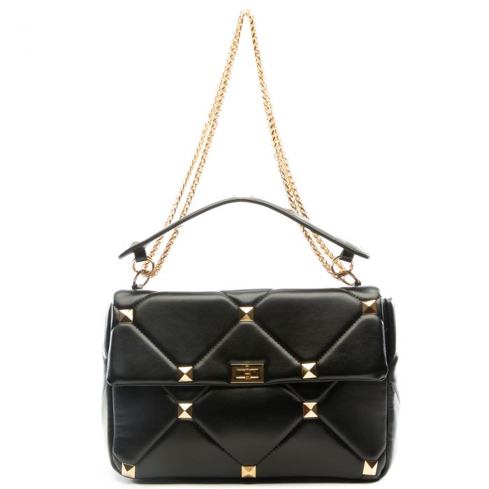 Quilted Studded Handbag Black