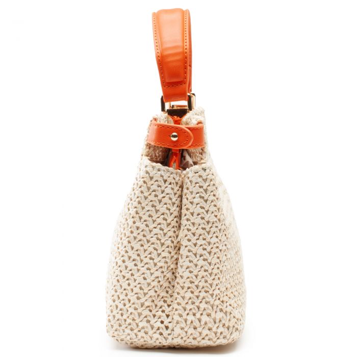 Faux Straw Top Handle Crossbody Bag Orange