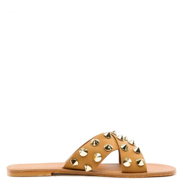 Dorit-68 Studded Flat Sandals Tan