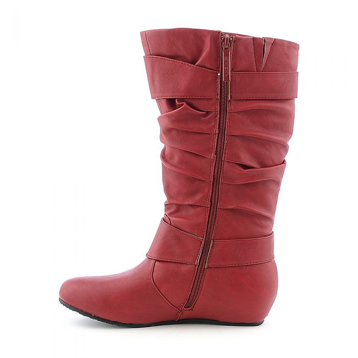 women's flat red leather boots