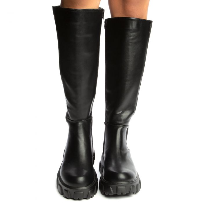 Tetris-15 Platform Knee High Boot Black Crinckle Pu