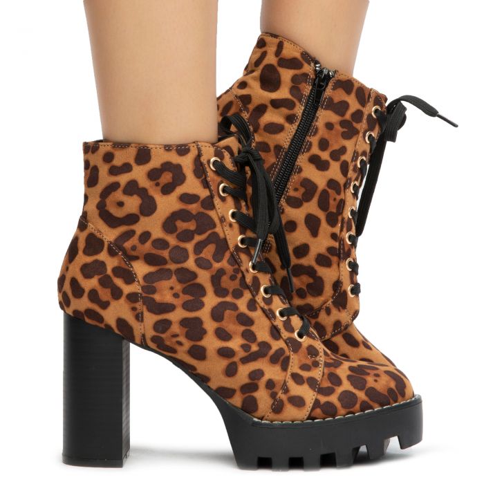 Intensity-04 Lace-Up Chunky Booties Leopard