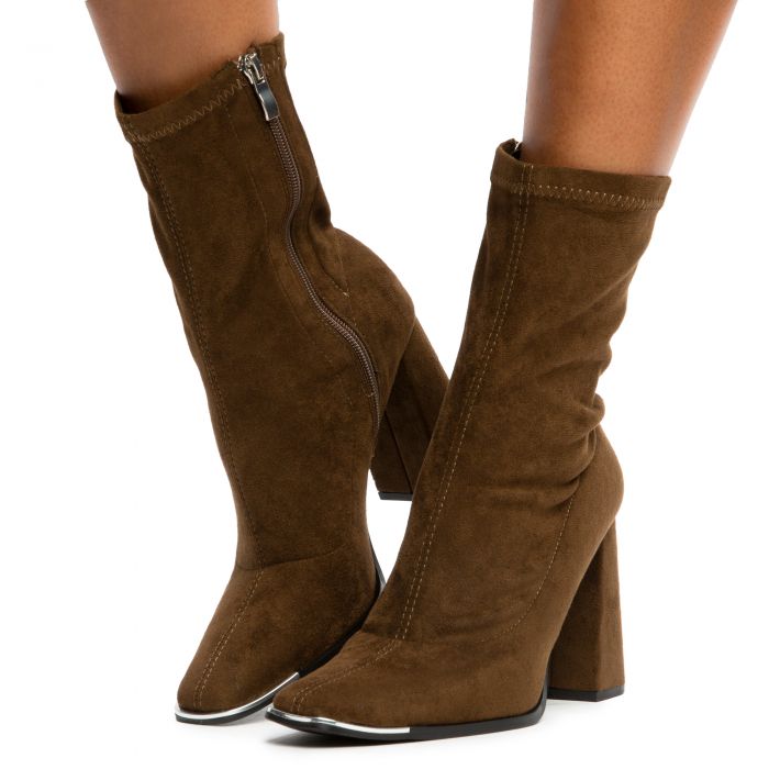 Alex-1 Squared Toe Booties Olive