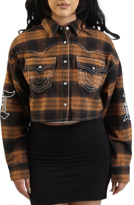 Big T Cropped Flannel Shacket  Plaid