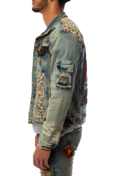 Reason Snake Head Denim Jacket Co-006blue - Shiekh