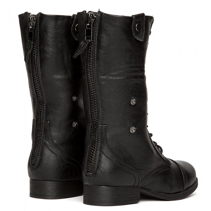 womens black leather combat boots