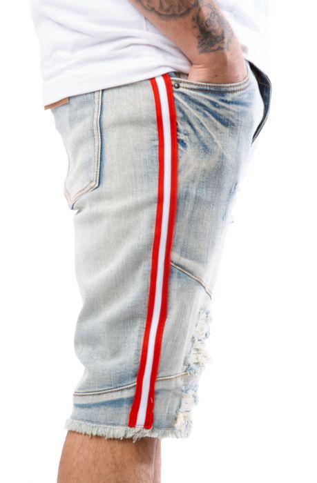 Line Stripe Denim Shorts Light Blue Striped