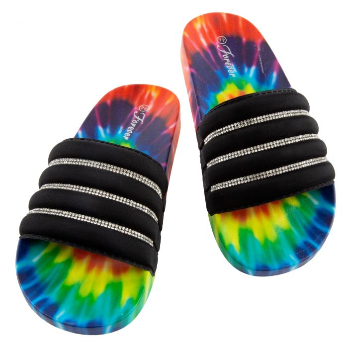 Delma-8 Rhinestone Slides Black